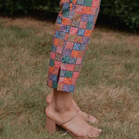 NWT Coco Shop Cotton Pants in Navy Checkerboard - Picture 3 of 11